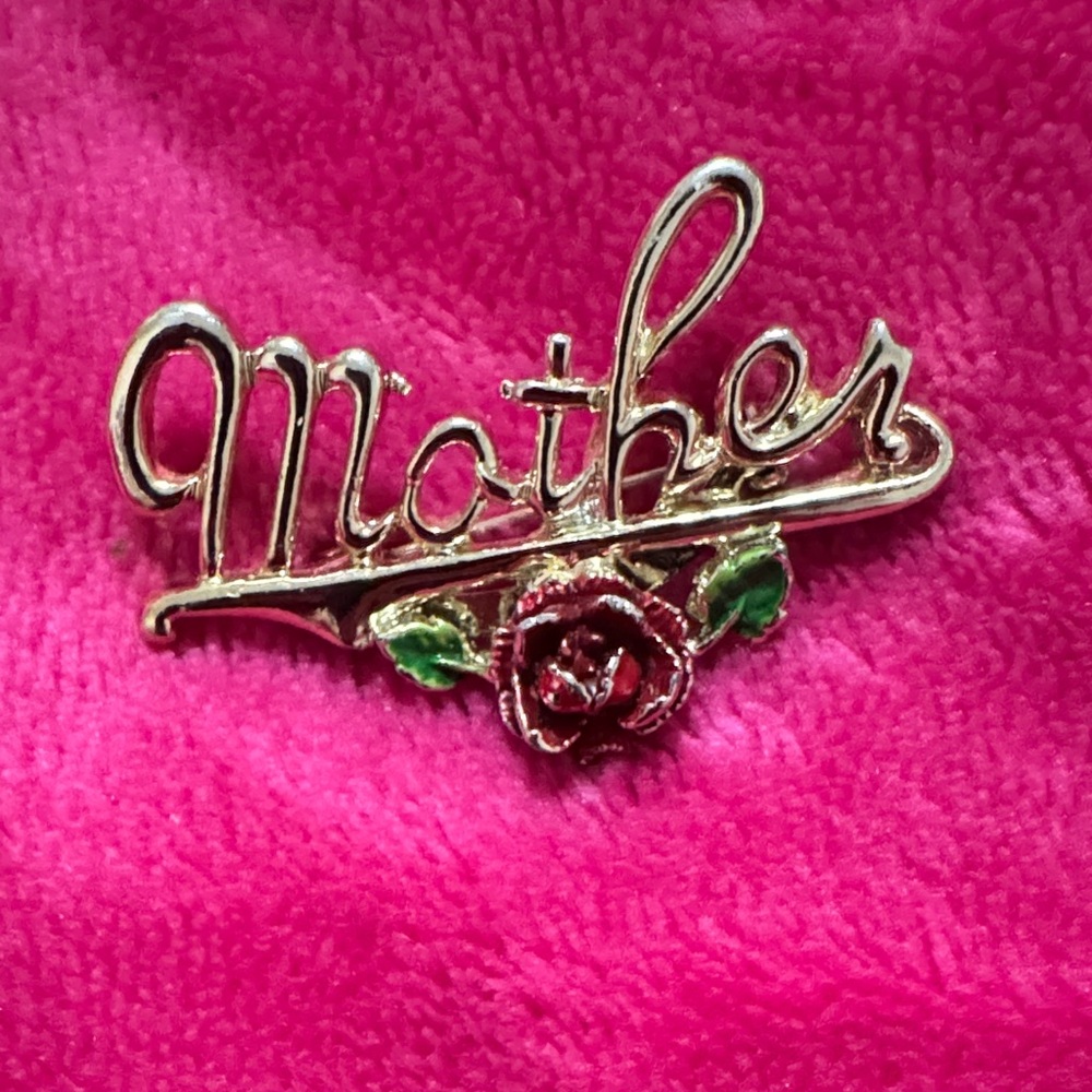 Gold toned ‘Mother' Brooch with Red rose, 1950s